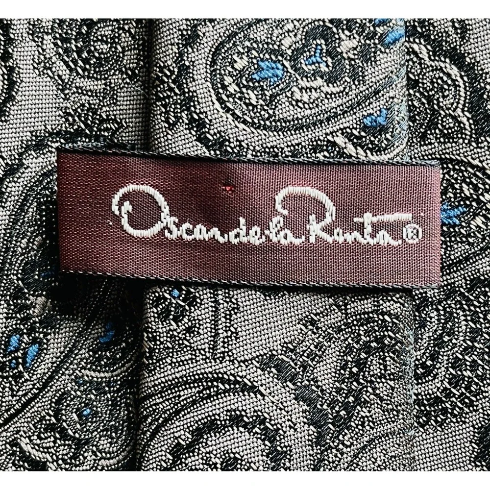 Oscar De La Renta Neck Tie Mens Silk Brown Blue Paisley Accents Classic Designer